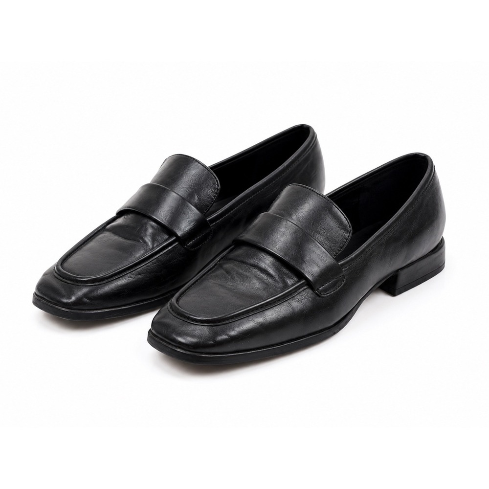 Steve Madden Black Leather Square Toe Penny Slip On Loafers Women's Size 8M